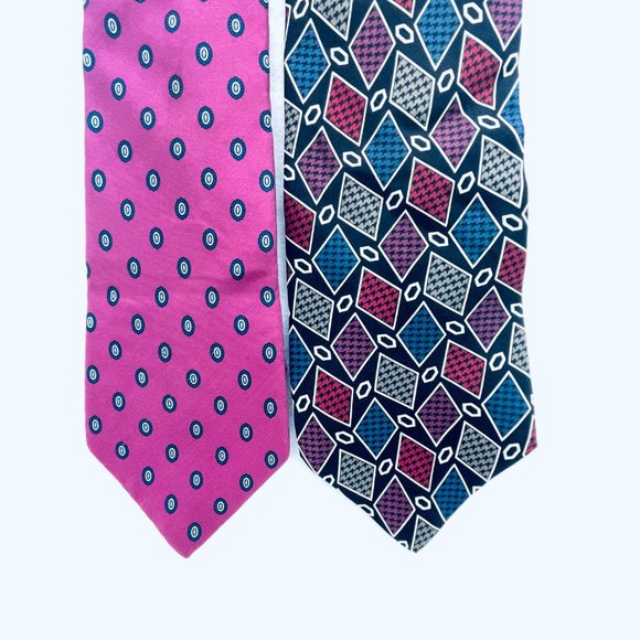 Lot of 2 Christian Dior Necktie All Silk Pink USA/ Bugatti 100% Silk - Picture 3 of 14